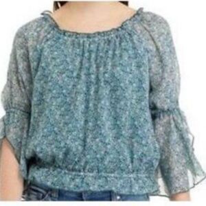 NWT Beautees Women’s Green White Micro Floral  Bell Sleeves Lined Blouse Top - S